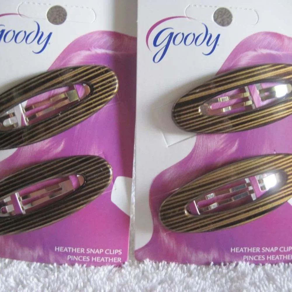 2 Goody Heather Black Brown Striped Tan Flexible Plastic Cover Metal Snap Clips